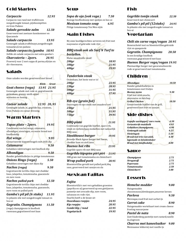 Steakhouse Buenos Geldrop Dinerkaart